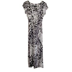 Vintage Y2K I N Studio Maxi Dress Womens 4P Black White Animal Print Resort Boho